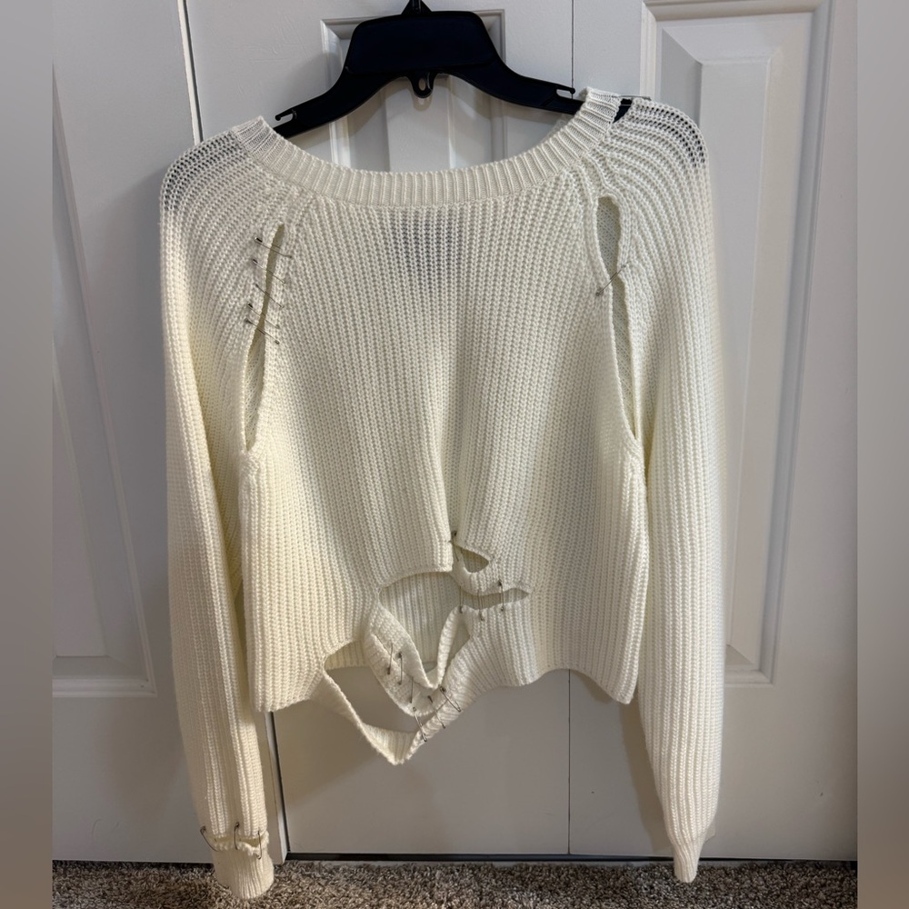 LF Cream Distressed Sweater